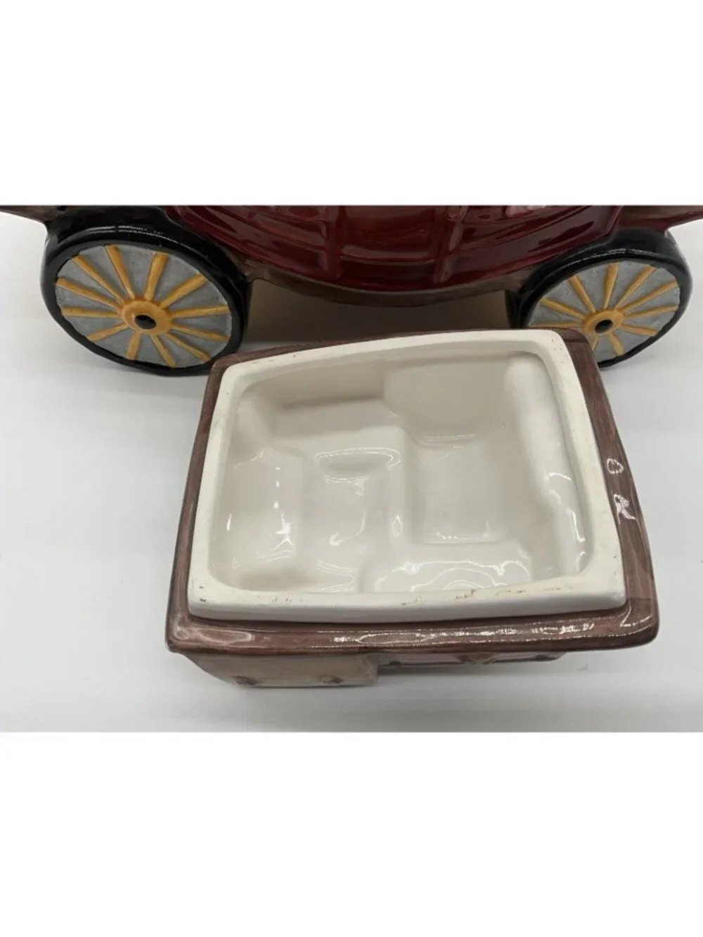 Wells Fargo Vibrant Colored Stagecoach Ceramic Cookie Jar w/ Lift-Off Lid Vintag